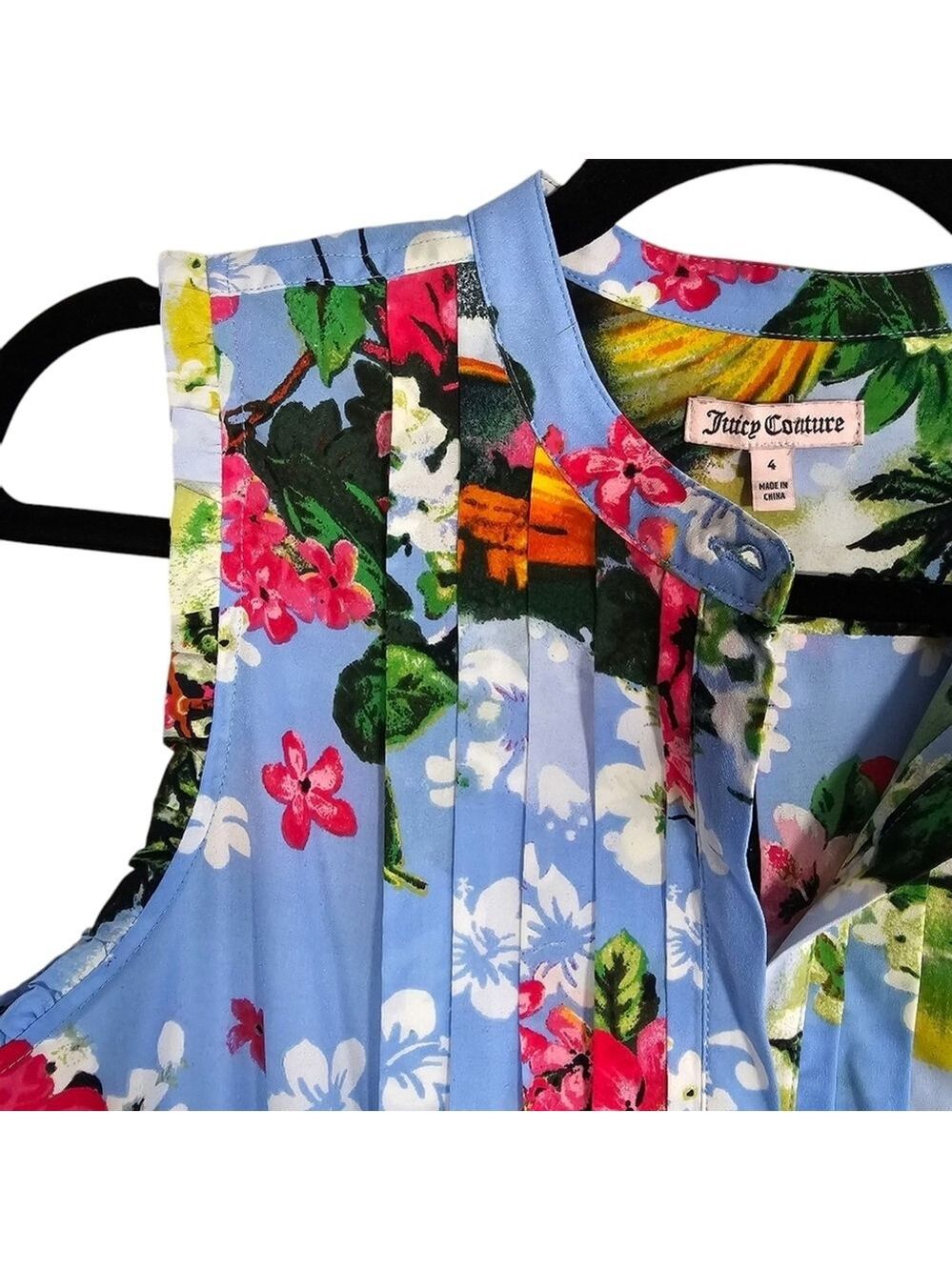 Juicy Couture Paradise Blue Sleeveless Hawaiian Floral Mini Dress Sz 4 - Picture 7 of 14